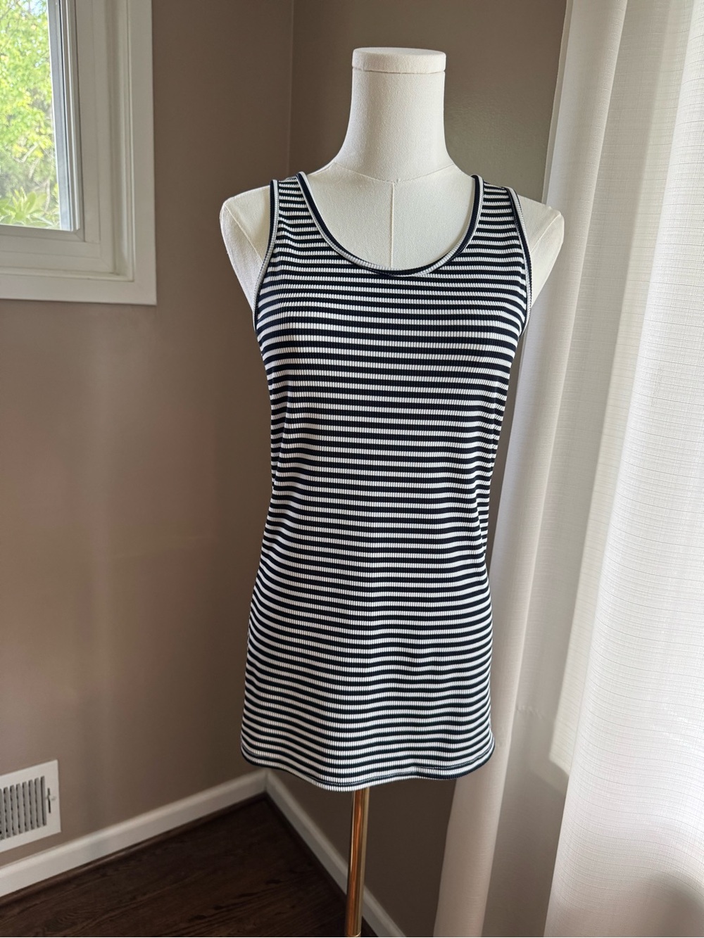 long tall sally Black & White Striped Ribbed Tank